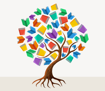Drawing of a tree with books as leaves
