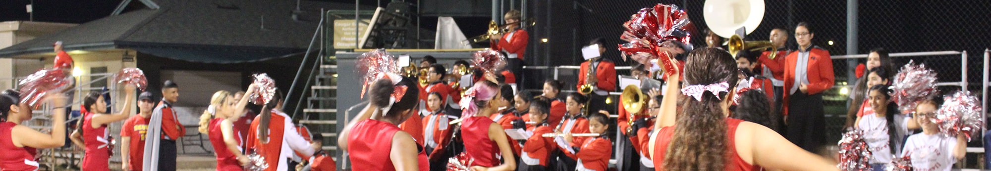 Cheerleaders cheering with fans